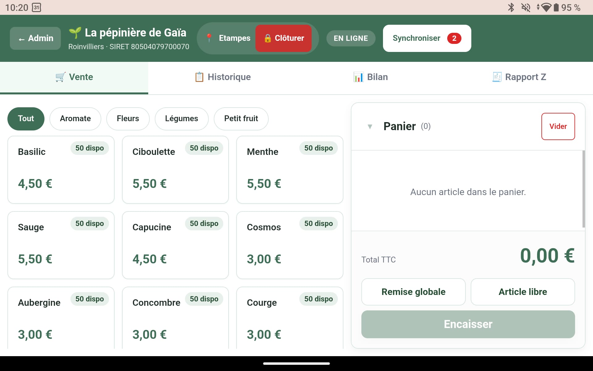 Caisse marché sur tablette